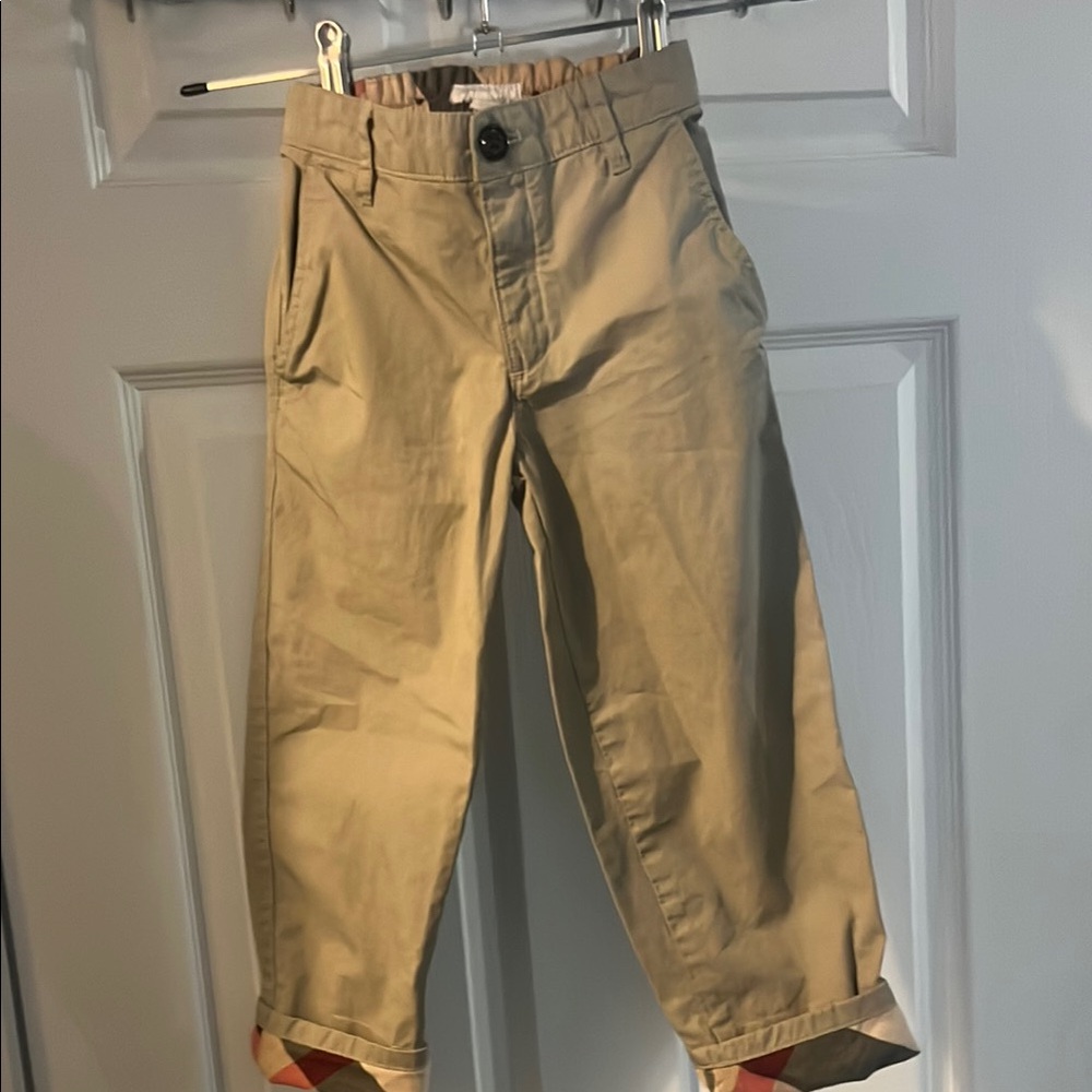 Burberry Kids Beige Trousers with Plaid Accents. Worn once, no stains or marks.